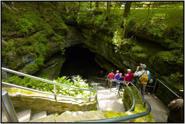 Headed down into the sinkhole -- a natural entrance carved out by water