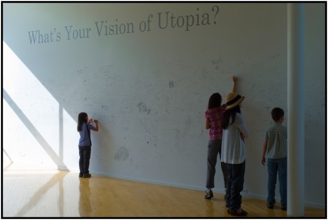 Wall in the visitor's cent. Many of the entries were "weed" and "bacon" which probably is a pretty good summary of why the Utopia ultimately failed as an intellectual endeavor.
