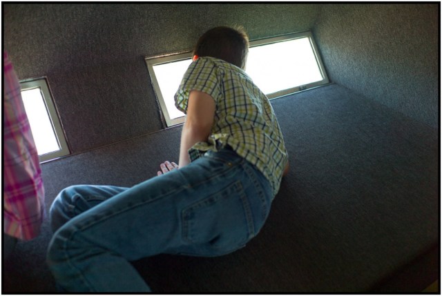 Holden checking out the views from the top of the Arch.