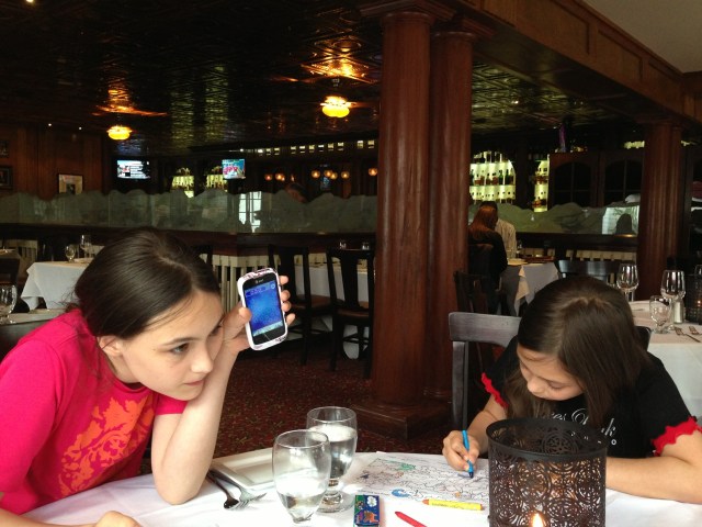 Dinner at The Cascades restaurant. The famous bar in the background.
