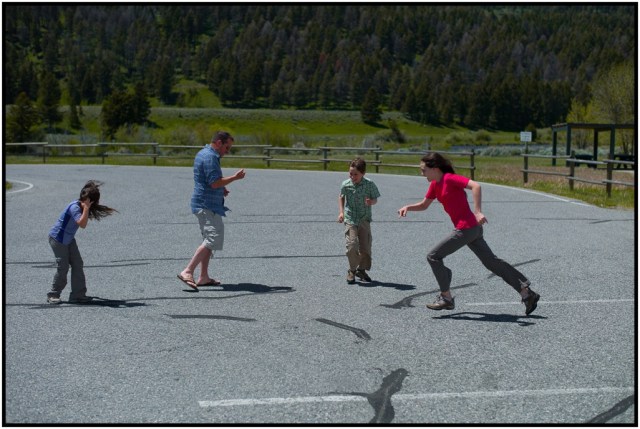 Burning off some energy in a rest area. Brian needs it as badly as the kids do.