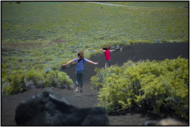 It was very windy and very steep on some of the lava rock hills. The girls were leaning forward and "flying" down the steep descents.