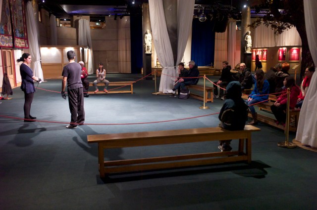 Entertainment:  a sword-fighting lesson.  Real students, real teacher.  